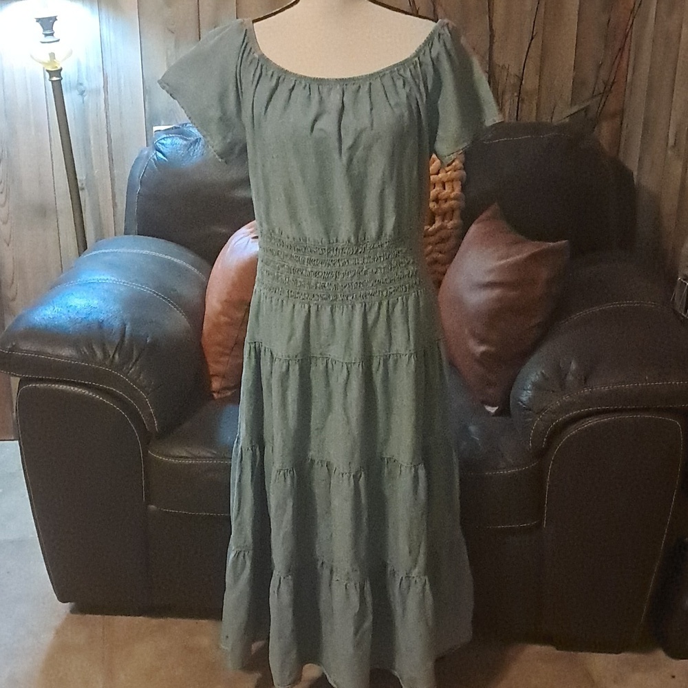 Lauren Ralph Lauren Chambray Tiered Dress Size 14 Milkmaid Cottagecore